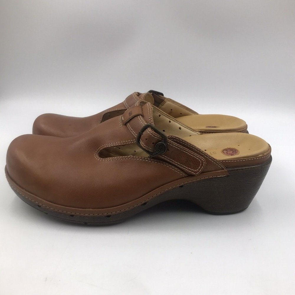 Clarks Structured Women’s Slip On Clogs, Mules, Upper Leather 10M Brown/Cognac